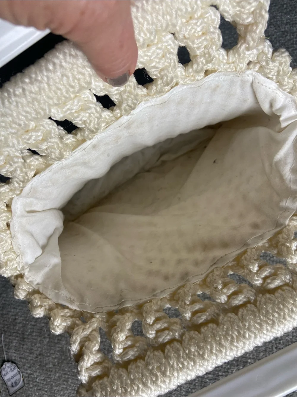 Handmade Cream Crochet Tote Bag with White Handles